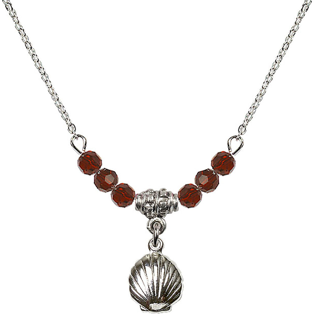 Sterling Silver Shell Birthstone Necklace with Garnet Beads - 1260