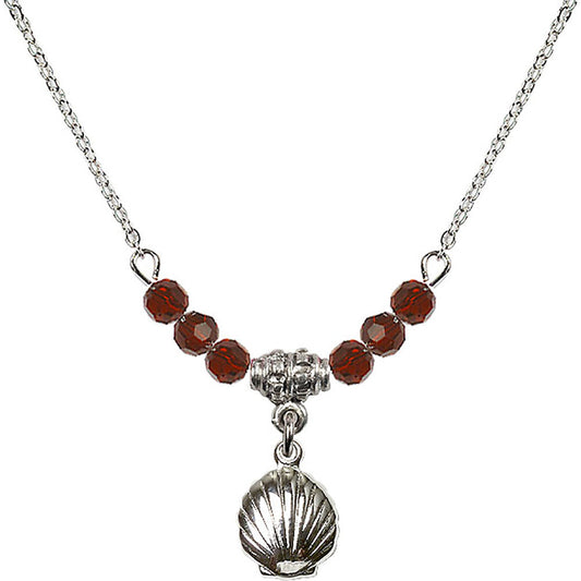 Sterling Silver Shell Birthstone Necklace with Garnet Beads - 1260