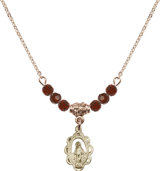 14kt Gold Filled Miraculous Birthstone Necklace with Garnet Beads - 1610