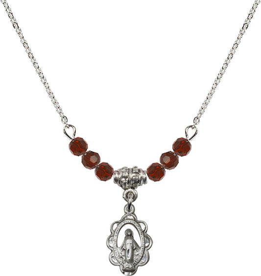 Sterling Silver Miraculous Birthstone Necklace with Garnet Beads - 1610