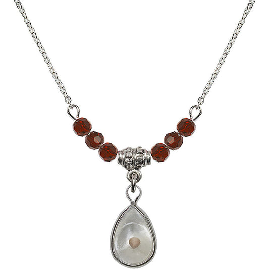 Sterling Silver Mustard Seed Birthstone Necklace with Garnet Beads - 1700
