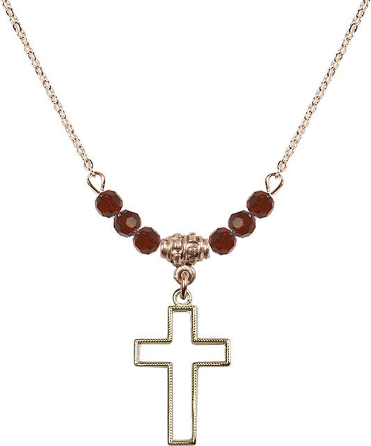 14kt Gold Filled Cross Birthstone Necklace with Garnet Beads - 1708