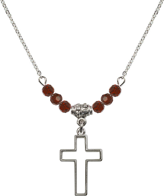 Sterling Silver Cross Birthstone Necklace with Garnet Beads - 1708