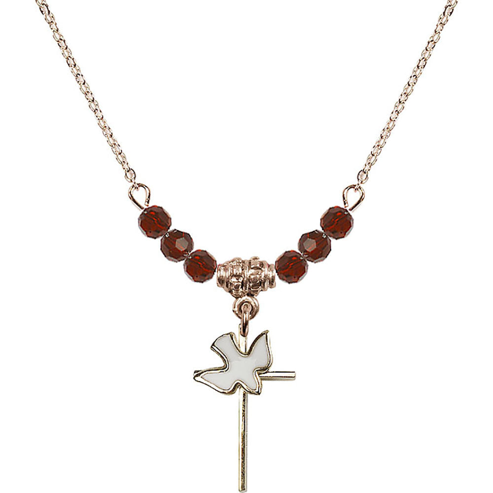 14kt Gold Filled Cross / Holy Spirit Birthstone Necklace with Garnet Beads - 1812