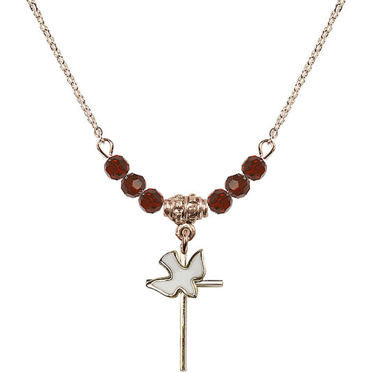 14kt Gold Filled Cross / Holy Spirit Birthstone Necklace with Garnet Beads - 1812