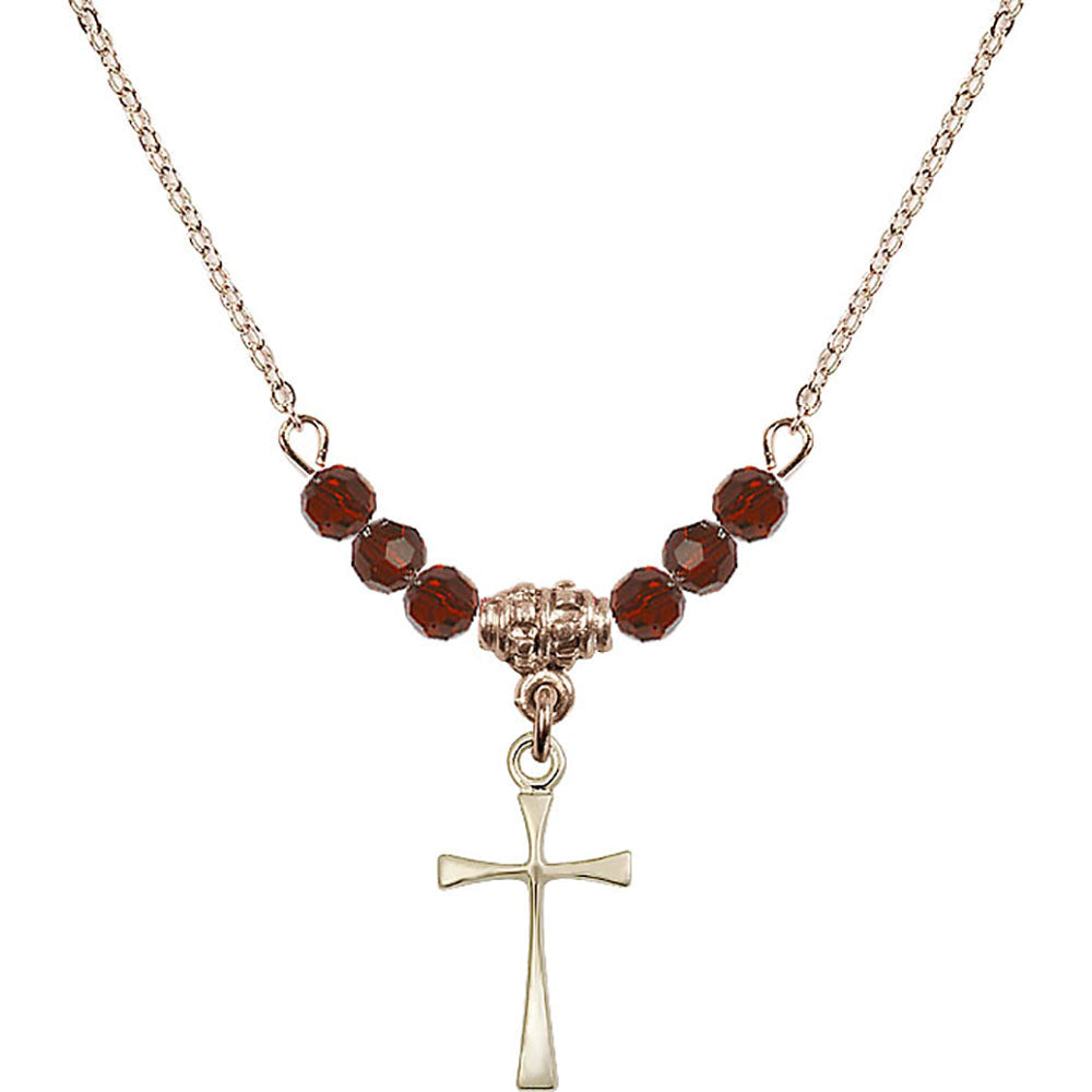 14kt Gold Filled Maltese Cross Birthstone Necklace with Garnet Beads - 1872