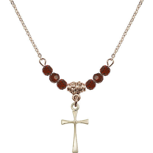 14kt Gold Filled Maltese Cross Birthstone Necklace with Garnet Beads - 1872