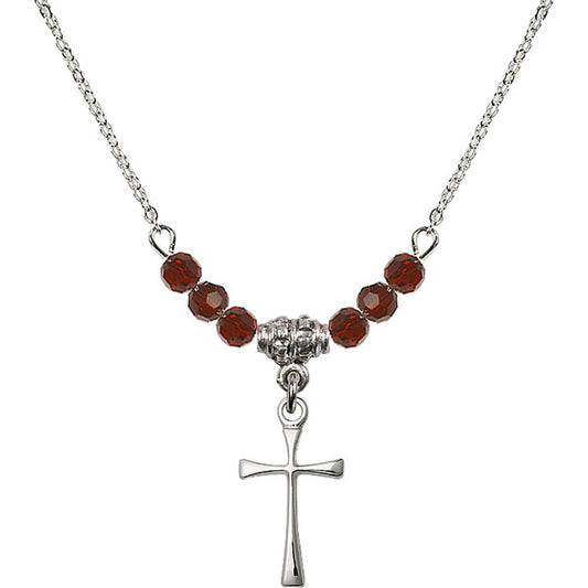 Sterling Silver Maltese Cross Birthstone Necklace with Garnet Beads - 1872
