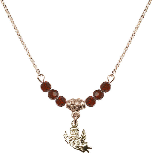 14kt Gold Filled Guardian Angel Birthstone Necklace with Garnet Beads - 2128