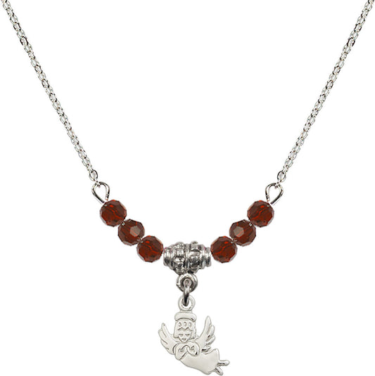 Sterling Silver Guardian Angel Birthstone Necklace with Garnet Beads - 2128