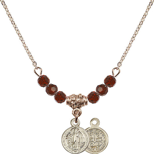 14kt Gold Filled Saint Benedict Birthstone Necklace with Garnet Beads - 2341