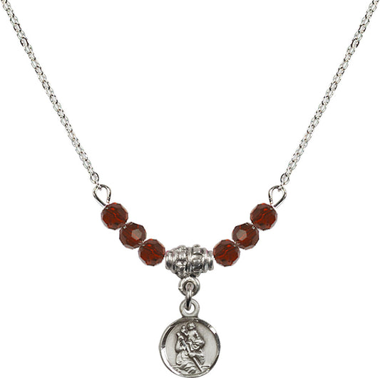 Sterling Silver Saint Christopher Birthstone Necklace with Garnet Beads - 2343