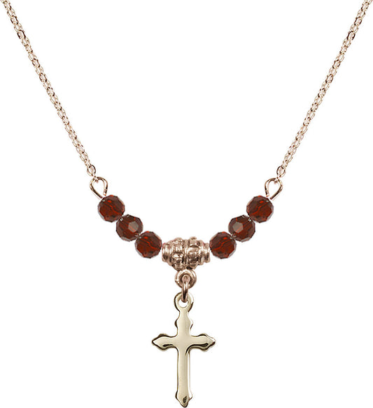 14kt Gold Filled Cross Birthstone Necklace with Garnet Beads - 2528