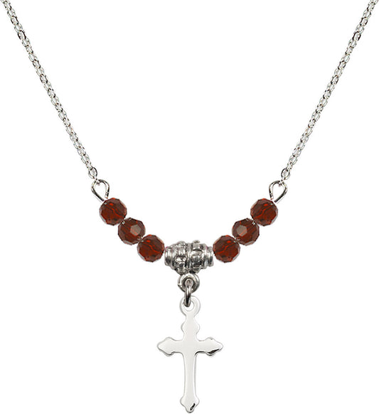 Sterling Silver Cross Birthstone Necklace with Garnet Beads - 2528