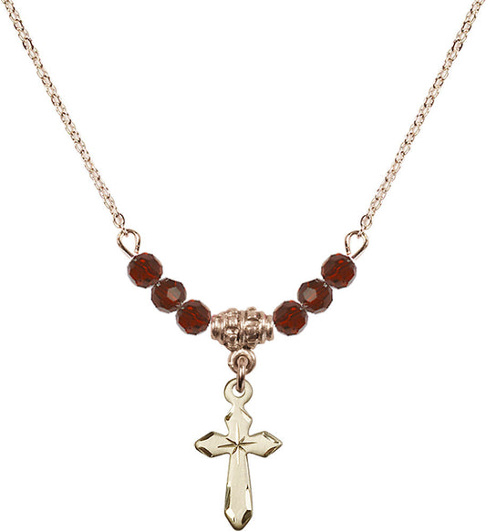 14kt Gold Filled Cross Birthstone Necklace with Garnet Beads - 2529