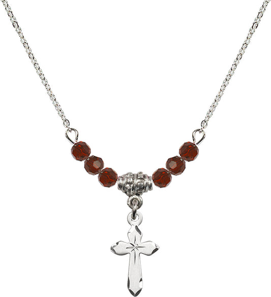 Sterling Silver Cross Birthstone Necklace with Garnet Beads - 2529
