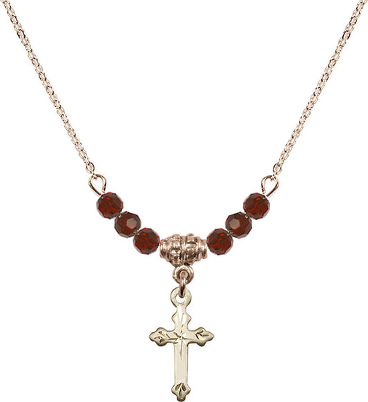 14kt Gold Filled Cross Birthstone Necklace with Garnet Beads - 2531