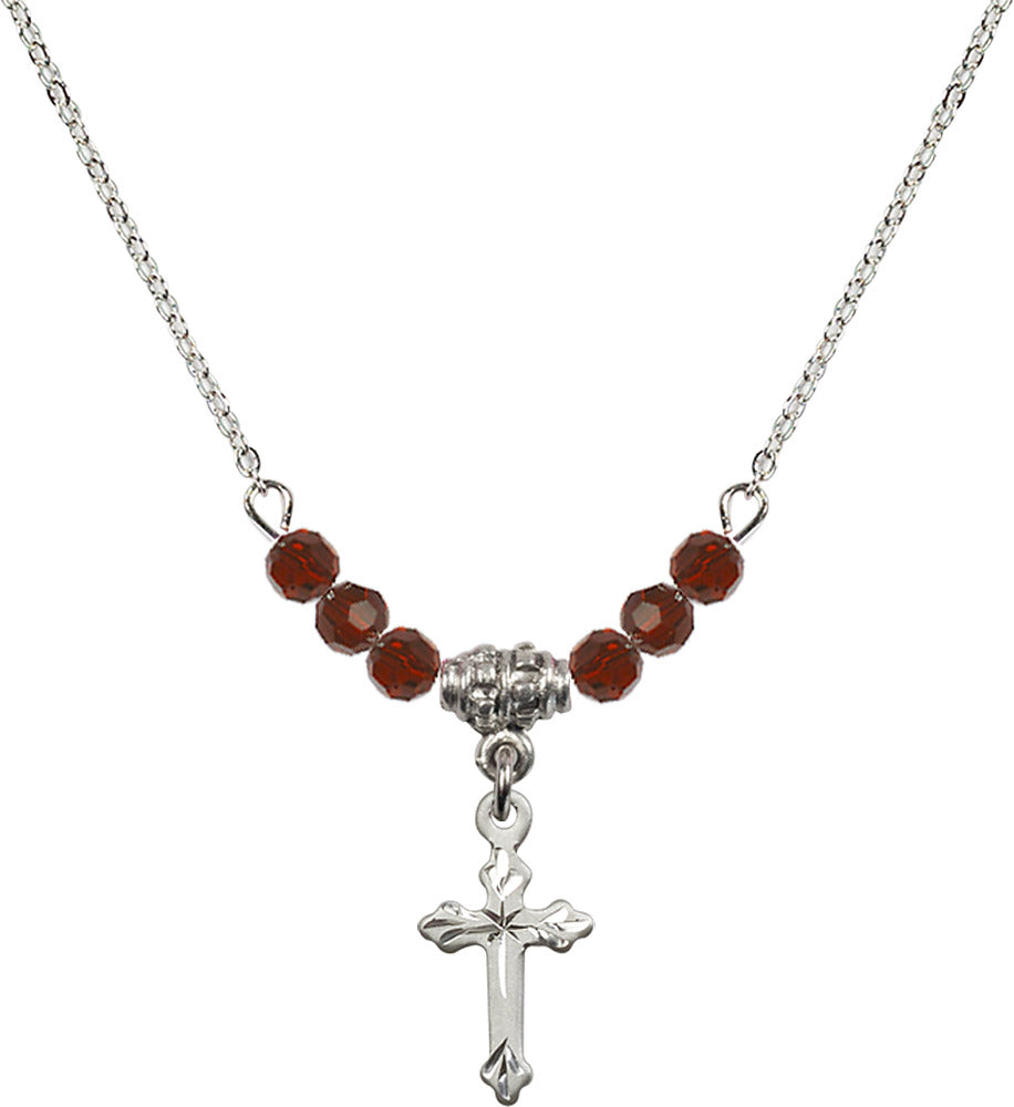 Sterling Silver Cross Birthstone Necklace with Garnet Beads - 2531