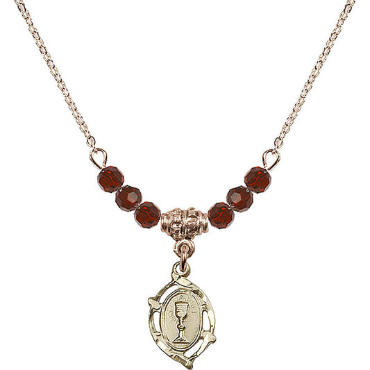 14kt Gold Filled Communion Birthstone Necklace with Garnet Beads - 3019