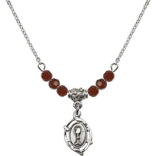 Sterling Silver Communion Birthstone Necklace with Garnet Beads - 3019