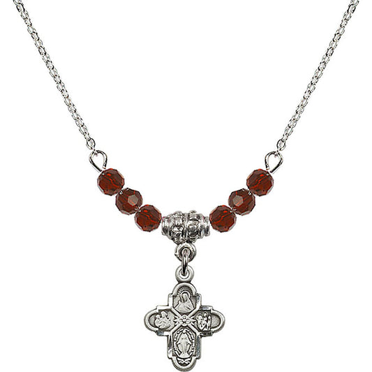 Sterling Silver 4-Way Birthstone Necklace with Garnet Beads - 3143