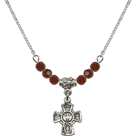 Sterling Silver 5-Way Birthstone Necklace with Garnet Beads - 3145