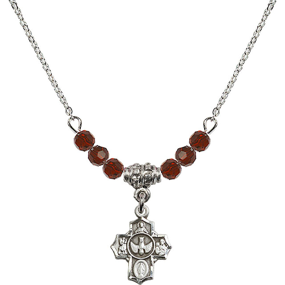 Sterling Silver 5-Way Birthstone Necklace with Garnet Beads - 3190