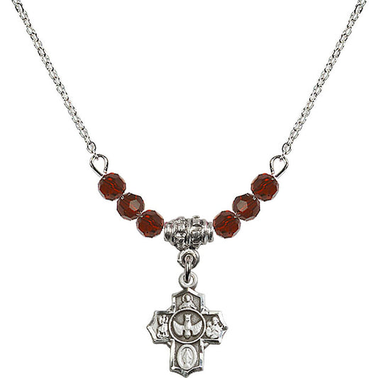 Sterling Silver 5-Way Birthstone Necklace with Garnet Beads - 3190