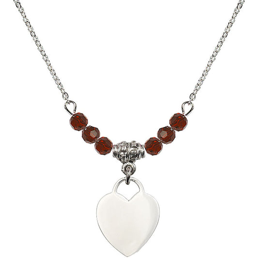 Sterling Silver Heart Birthstone Necklace with Garnet Beads - 3400