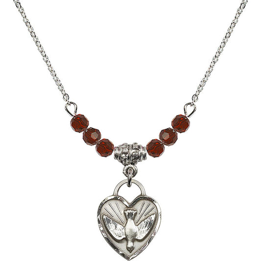 Sterling Silver Confirmation Heart Birthstone Necklace with Garnet Beads - 3405