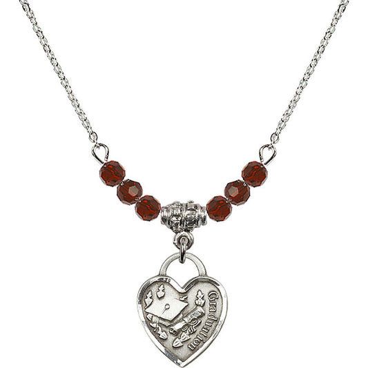 Sterling Silver Graduation Heart Birthstone Necklace with Garnet Beads - 3406
