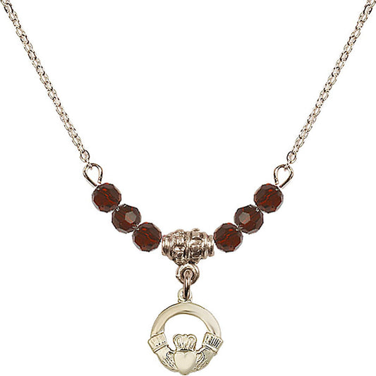 14kt Gold Filled Claddagh Birthstone Necklace with Garnet Beads - 4113