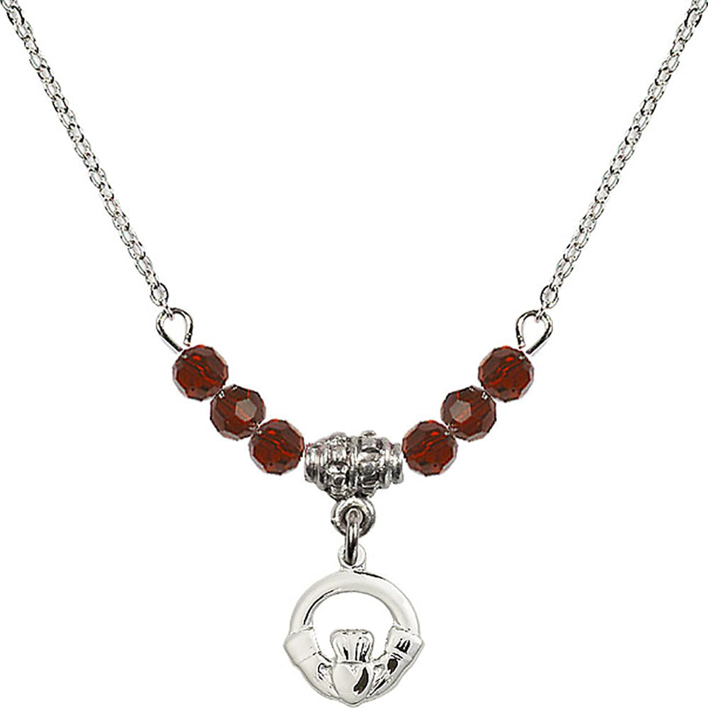 Sterling Silver Claddagh Birthstone Necklace with Garnet Beads - 4113