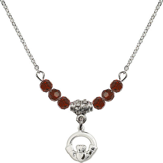 Sterling Silver Claddagh Birthstone Necklace with Garnet Beads - 4113