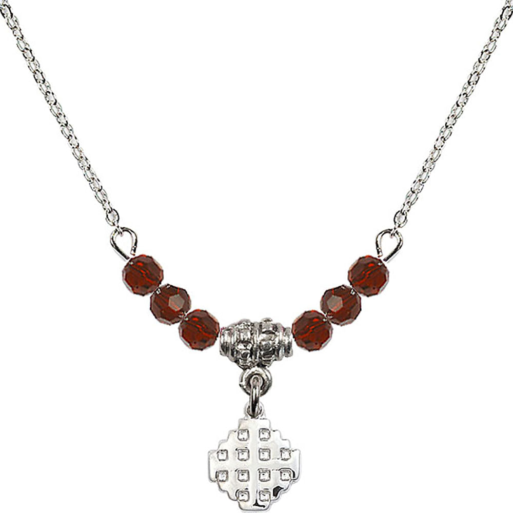 Sterling Silver Jerusalem Cross Birthstone Necklace with Garnet Beads - 4118