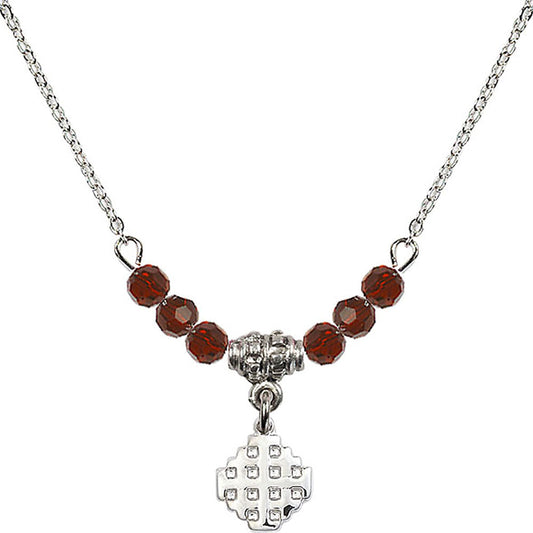 Sterling Silver Jerusalem Cross Birthstone Necklace with Garnet Beads - 4118