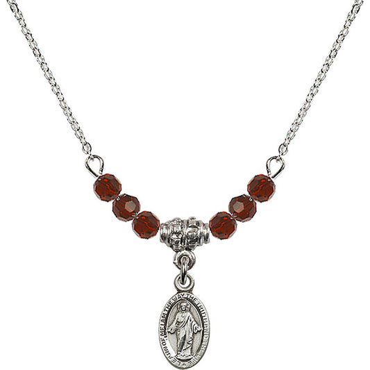 Sterling Silver Scapular Birthstone Necklace with Garnet Beads - 4121