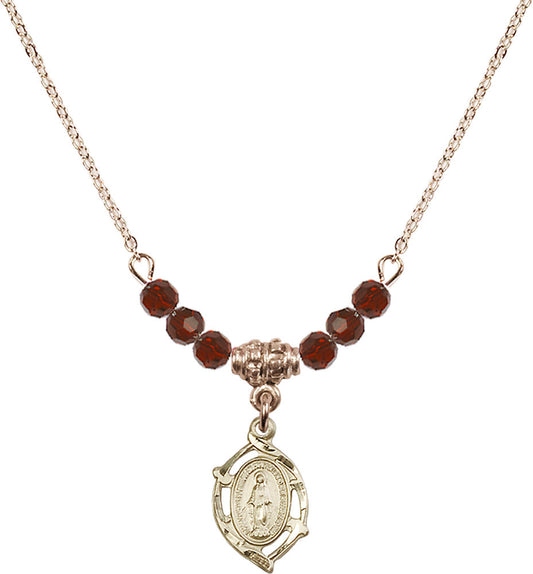 14kt Gold Filled Miraculous Birthstone Necklace with Garnet Beads - 4152