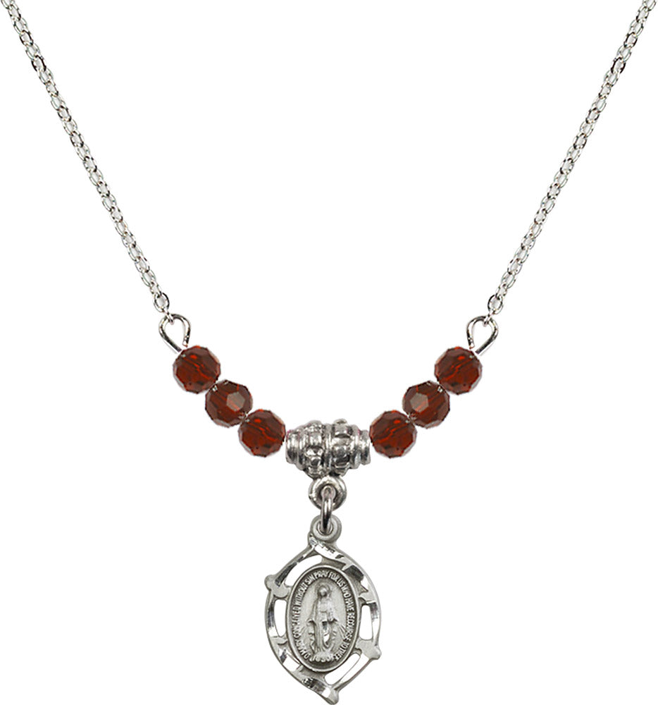 Sterling Silver Miraculous Birthstone Necklace with Garnet Beads - 4152