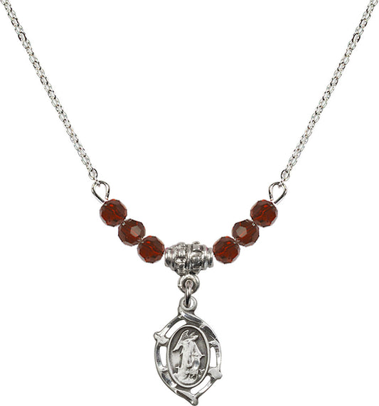 Sterling Silver Guardian Angel Birthstone Necklace with Garnet Beads - 4154