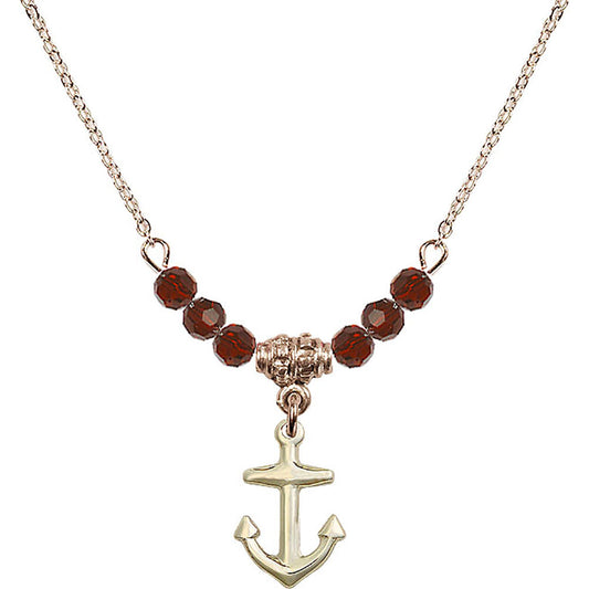14kt Gold Filled Anchor Birthstone Necklace with Garnet Beads - 4158