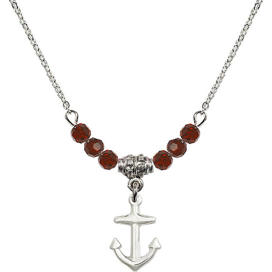 Sterling Silver Anchor Birthstone Necklace with Garnet Beads - 4158