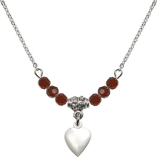Sterling Silver Heart Birthstone Necklace with Garnet Beads - 4158