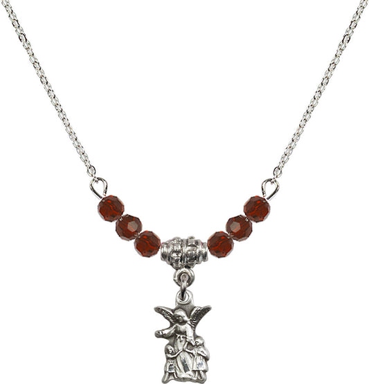 Sterling Silver Guardian Angel Birthstone Necklace with Garnet Beads - 4253