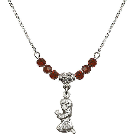 Sterling Silver Praying Girl Birthstone Necklace with Garnet Beads - 4262