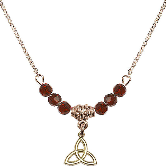 14kt Gold Filled Trinity Irish Knot Birthstone Necklace with Garnet Beads - 5100