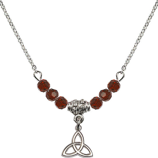 Sterling Silver Trinity Irish Knot Birthstone Necklace with Garnet Beads - 5100