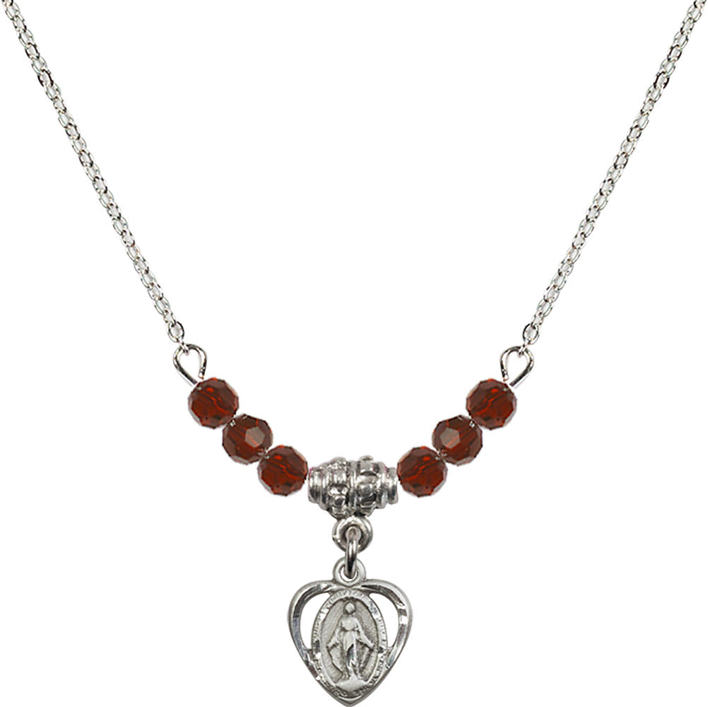 Sterling Silver Miraculous Birthstone Necklace with Garnet Beads - 5401