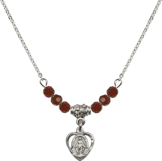Sterling Silver Miraculous Birthstone Necklace with Garnet Beads - 5401