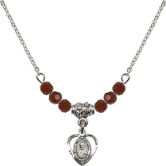 Sterling Silver Scapular Birthstone Necklace with Garnet Beads - 5402
